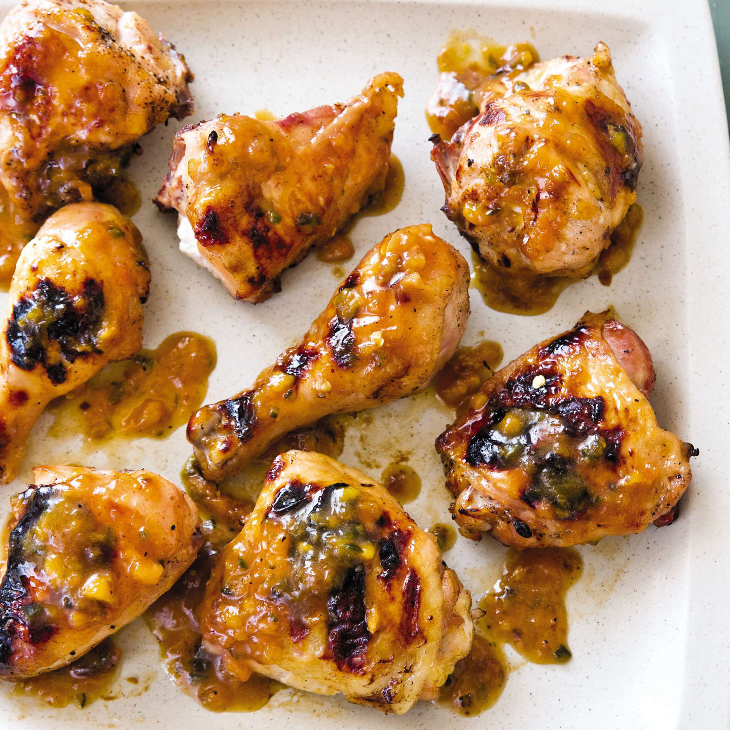 Food Column ATK Peach Glazed Grilled Chicken
